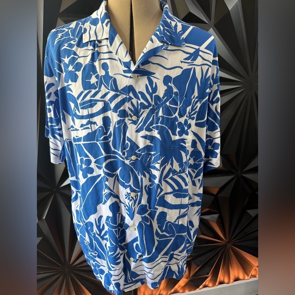 Polo Ralph Lauren Men's XXL Blue White Tropical Hawaiian Shirt - Picture 1 of 3